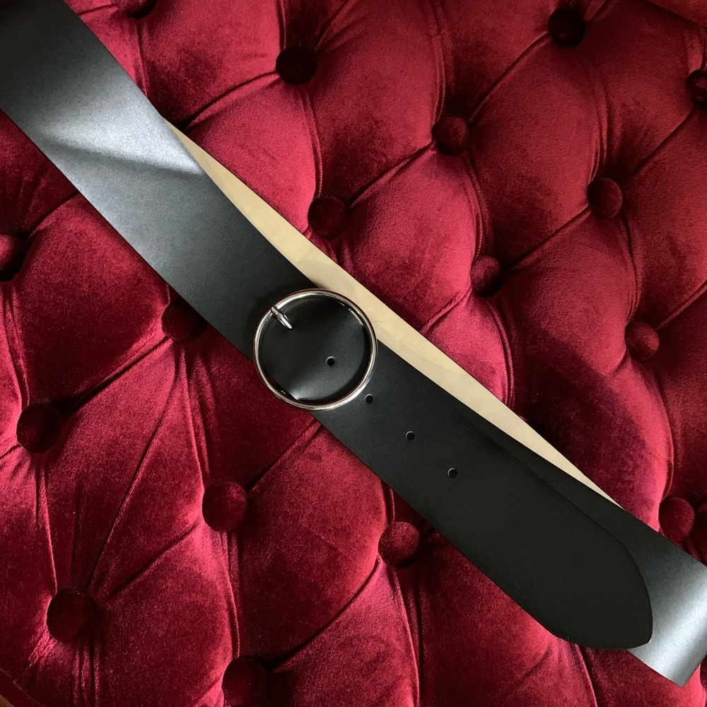 Matte Black Pleather Belt w Hoop Buckle - Picture 7 of 8